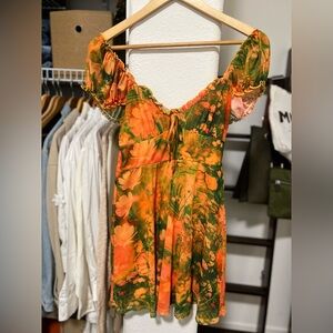 •NEW•URBAN OUTFITTERS Orange & Green Floral  Dress